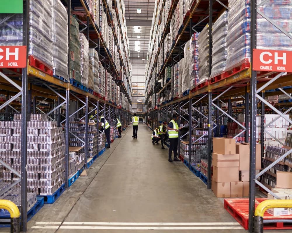 Warehouse operations managed through vendor and supplier portals for inventory and supply coordination.