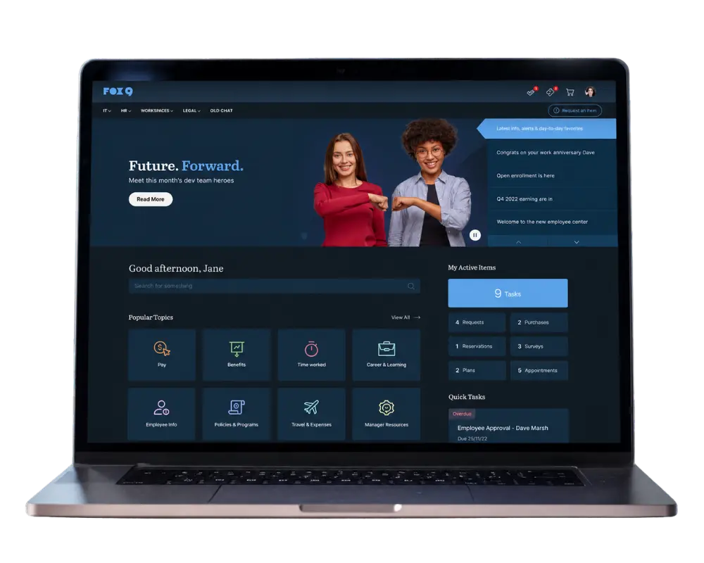 Laptop mockup displaying a custom business dashboard interface, representing professional web portal development for modern companies.