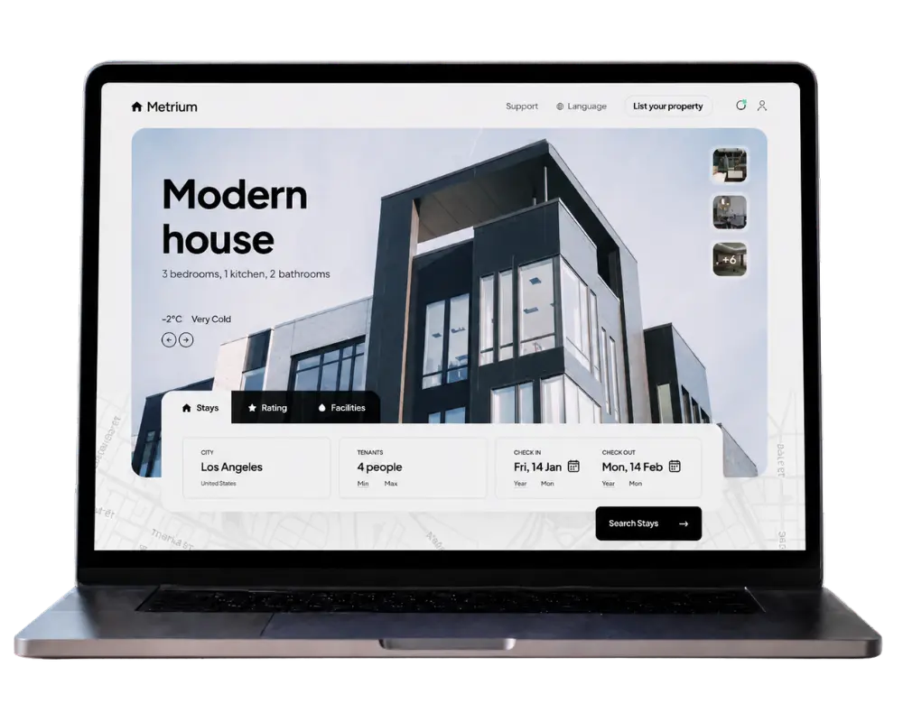 Laptop mockup showing a modern real estate website design created for white label web development services.