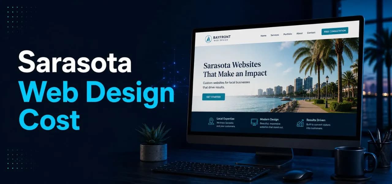 A banner image showing web design cost in sarasota,fl