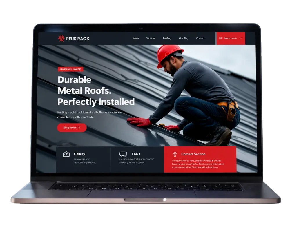 Laptop showing a premium home services website design for a local business, featuring service listings, appointment booking, and local trust signals.