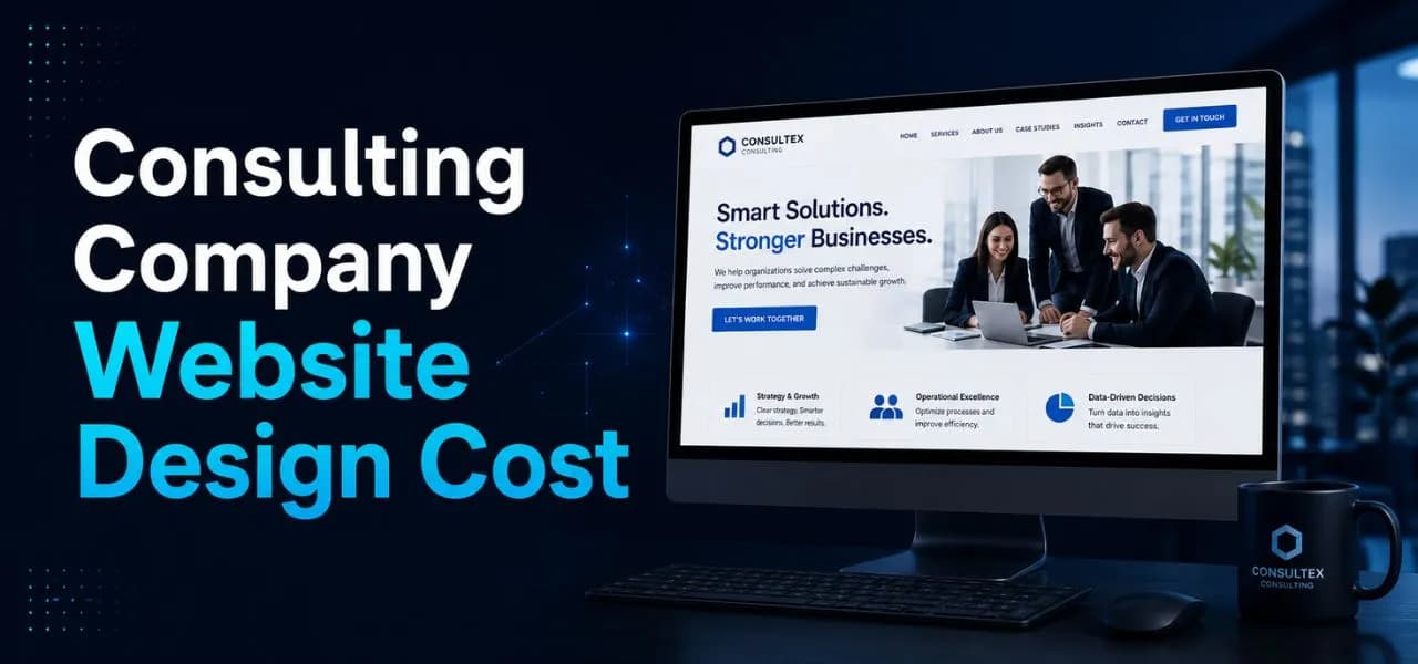 a banner showing consulting company website design cost.